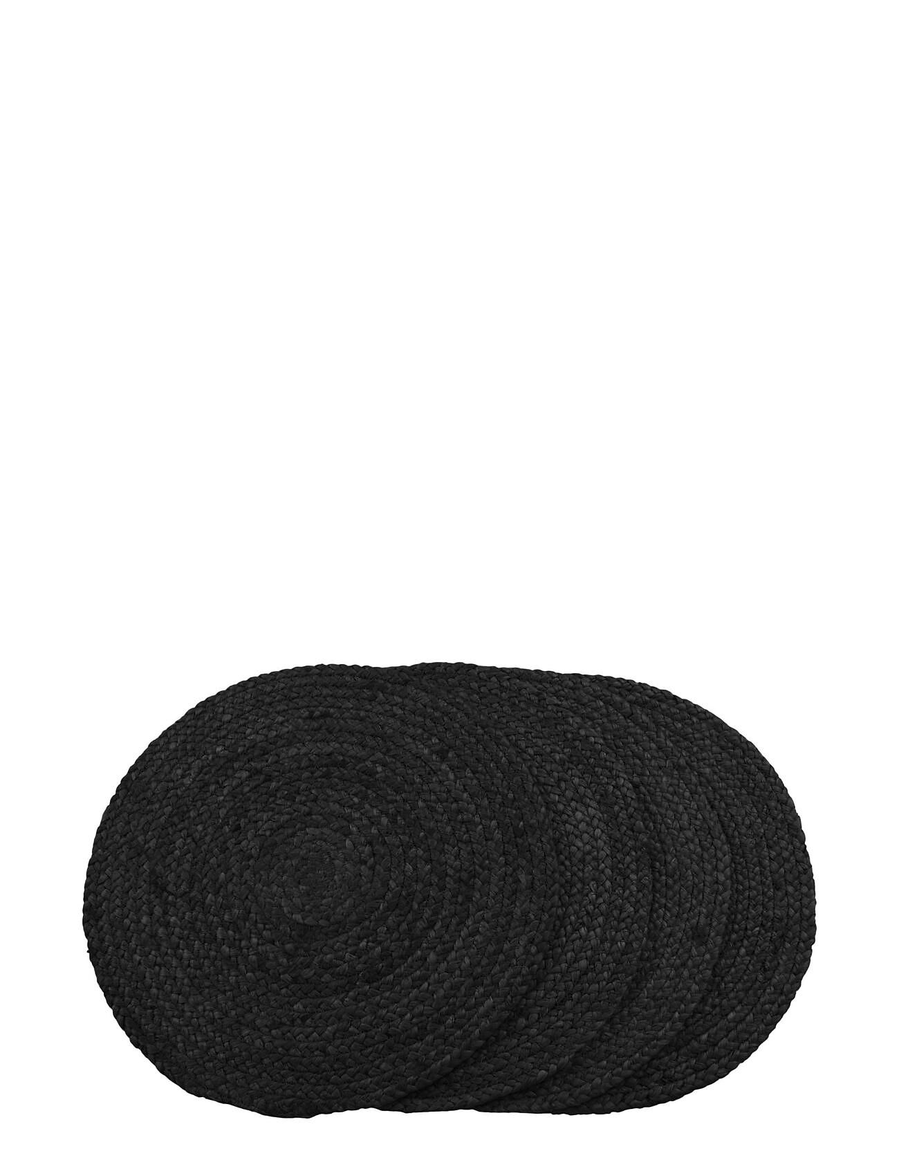 Rina - Placemat In Braided Jute, Dark Grey, Ø38 Cm, Set Of 4 Home Textiles Kitchen Textiles Placemats Black House Nordic