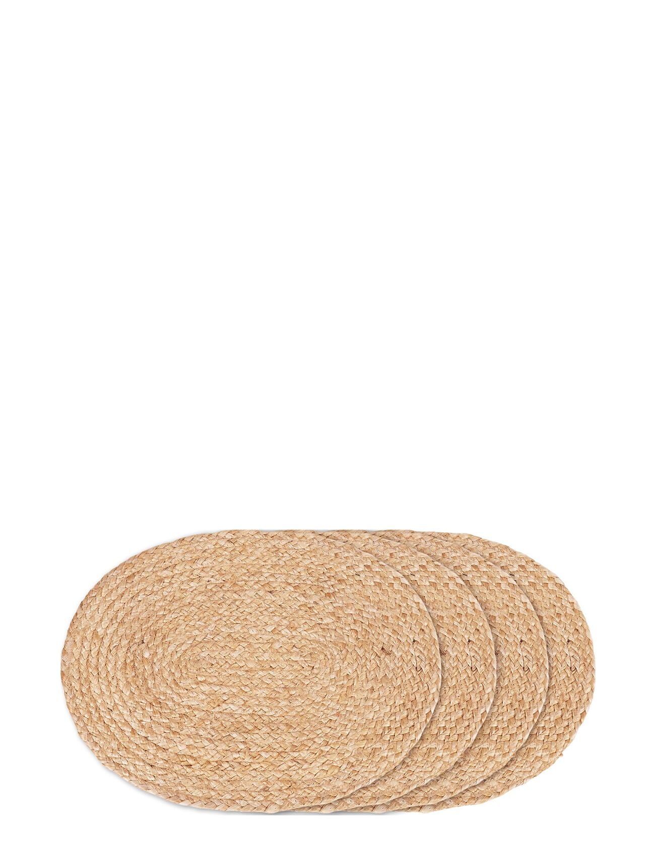 Rina - Placemat In Braided Jute, Nature, Oval 35X45 Cm, Set Of 4 Home Textiles Kitchen Textiles Placemats Beige House Nordic