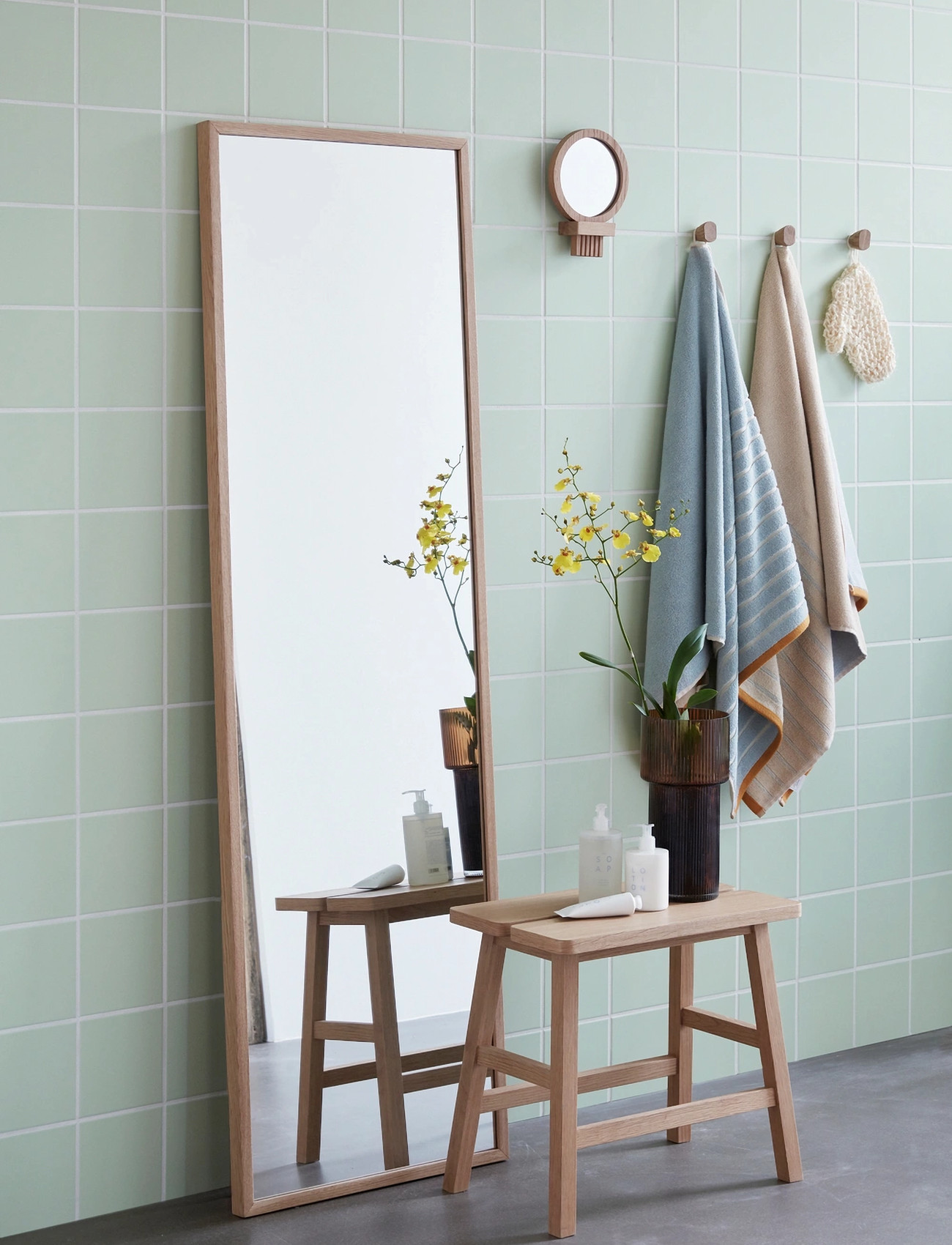 Hübsch Glimpse Floor Mirror Natural, 52X5X167 cm, Beige, Spejle > Gulvspejle, Unisex