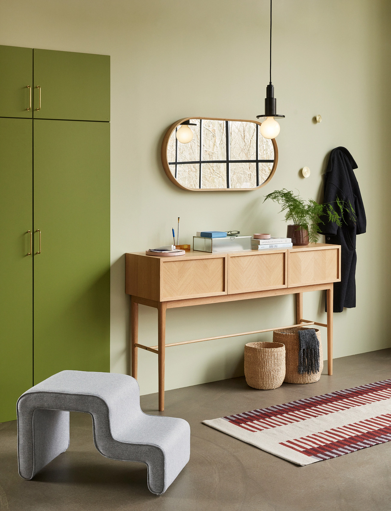Hübsch Herringbone Console Table Drawers Natural, 150X38X90 cm, Beige, Møbler > Skab, Unisex