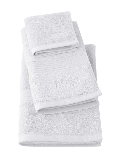 HUGO BOSS LOFT COTTON BATH GUEST TOWELS IN BLACK WHITE /SILVER IN ALL SIZES 