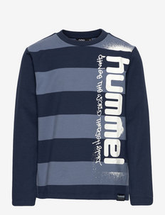 hmlBENNI T-SHIRT L/S - apdrukāts t-krekls ar garām piedurknēm - china blue