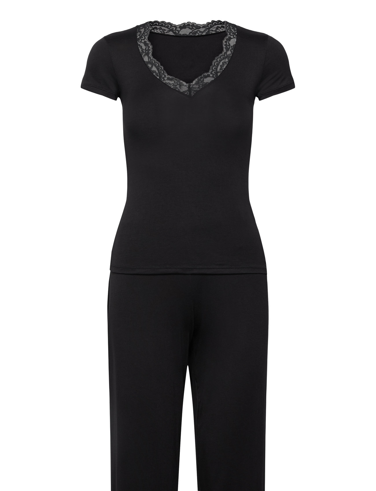 Pj Ss Jersey Lace Nanna Lingerie Night & Loungewear Pyjamas Black Hunkemöller