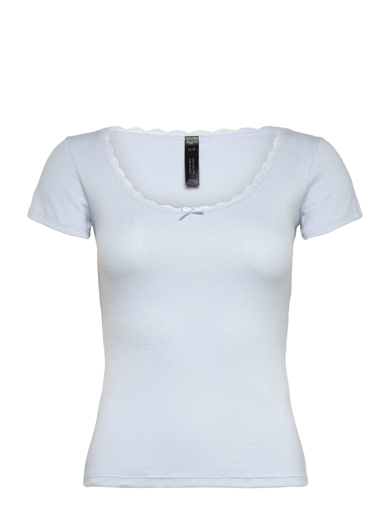 Top Ss Pointelle Lace Topp Blue Hunkemöller