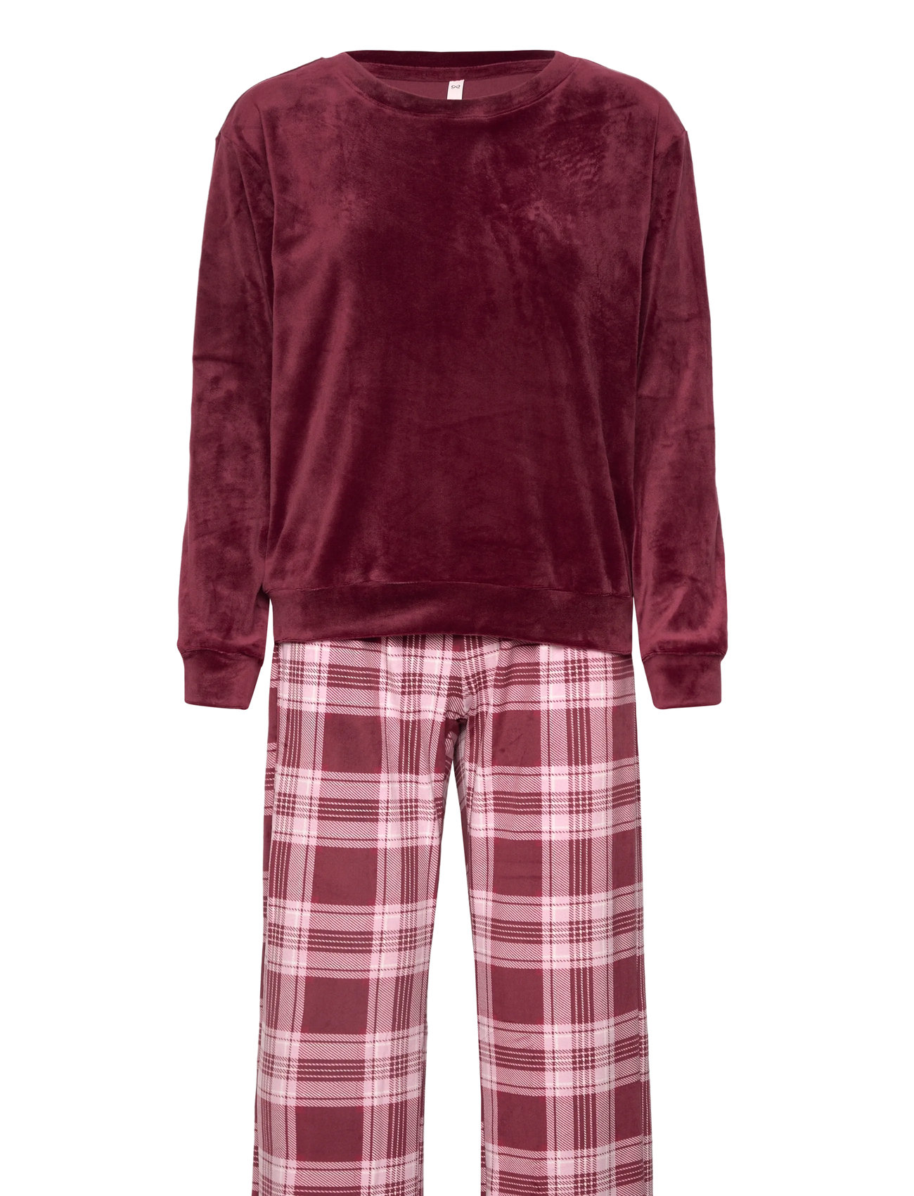 HUNKEMÖLLER Pj Set Ls Velours Check Rot - XS - Damen