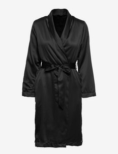 Robe Long Satin Flannel Fleece - bathroom textiles - black