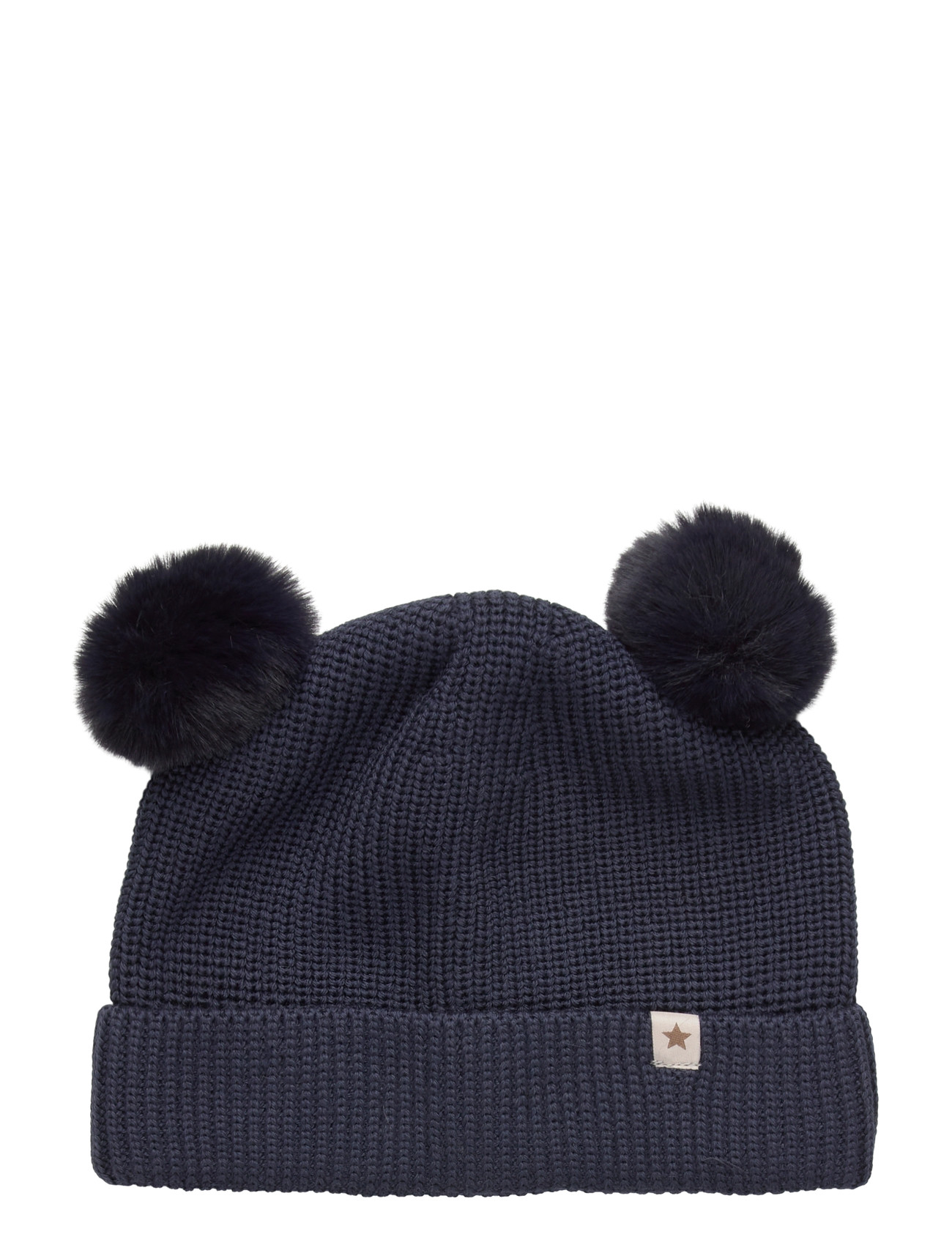 Huttelihut Beanie Wool Knit Pompoms, 6-8Y, Navy, Huer > Beanie, Børn