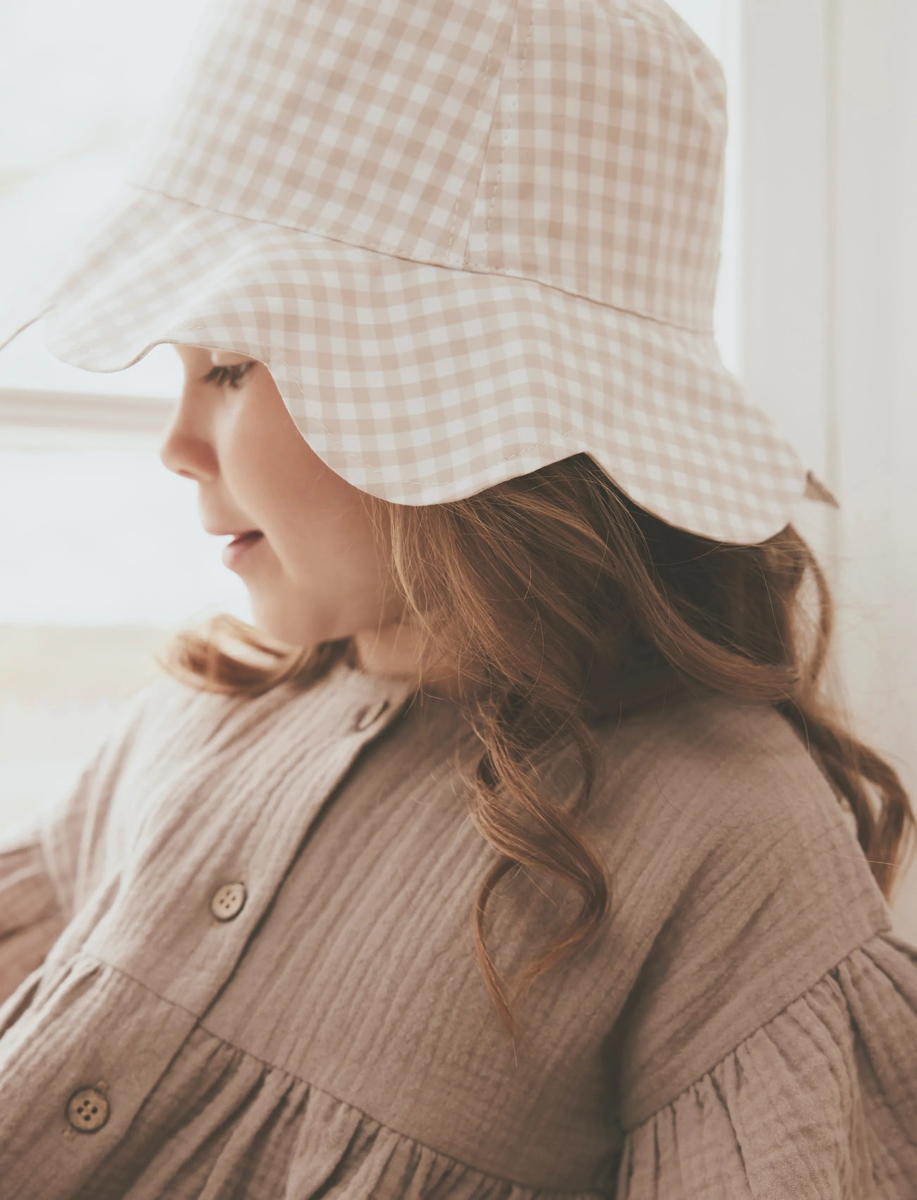 Huttelihut Bucket Sun Hat Check - Upf 50+, 6-12M, Beige, Hatte > Hatte Med Spand, Børn