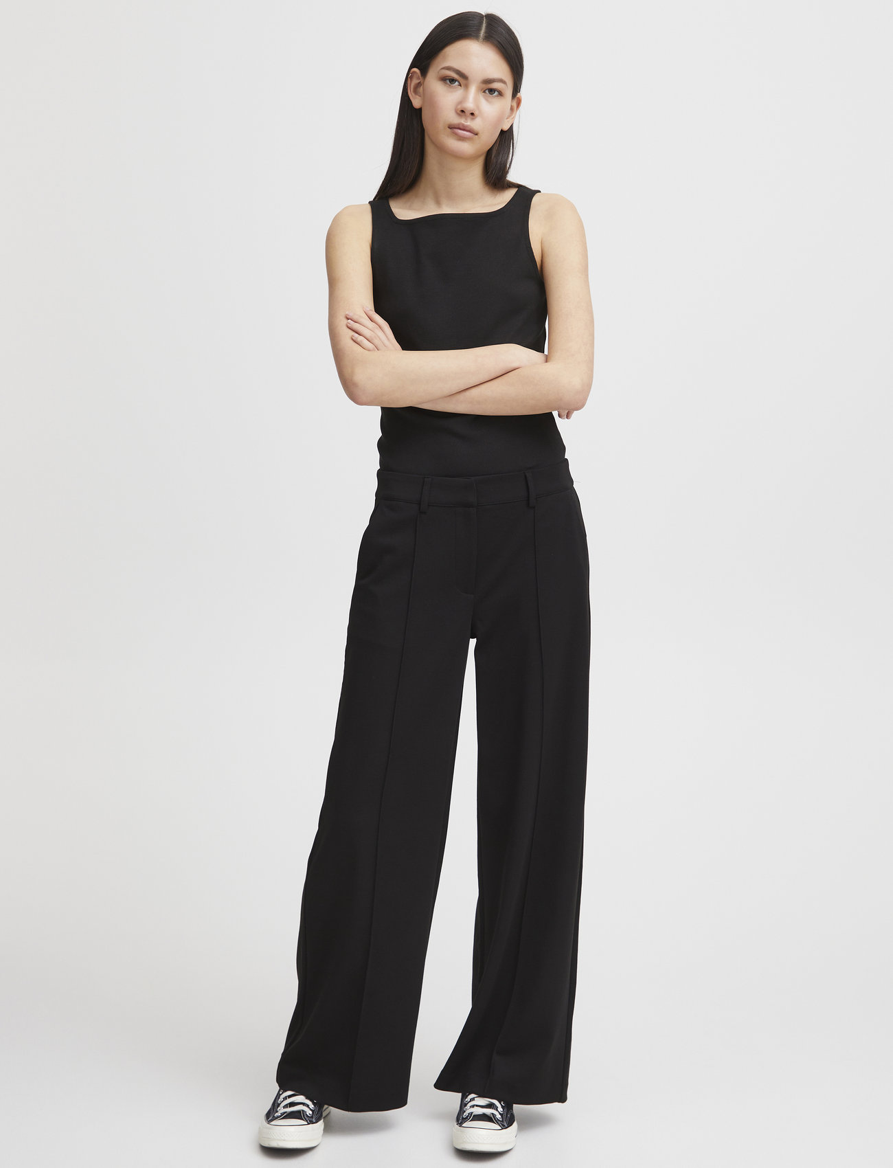 Pantalones De Trabajo Informales Para Mujer ICHI - Tela De Punto, Pierna Estrecha, Con Cremallera - Oficina Casual