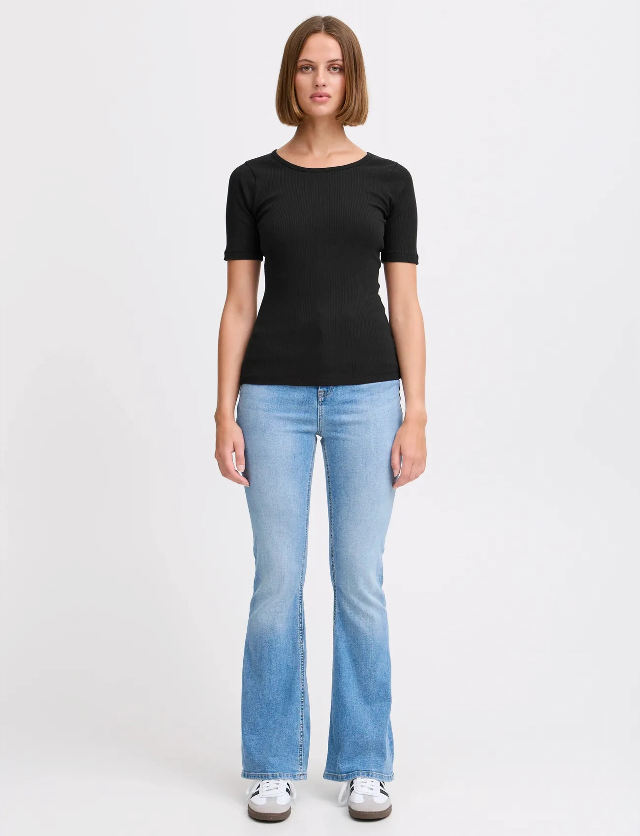 ICHI Ihpalmer Rib Ss, S, Black, T-Shirts & Toppe > Kortærmede, Dame