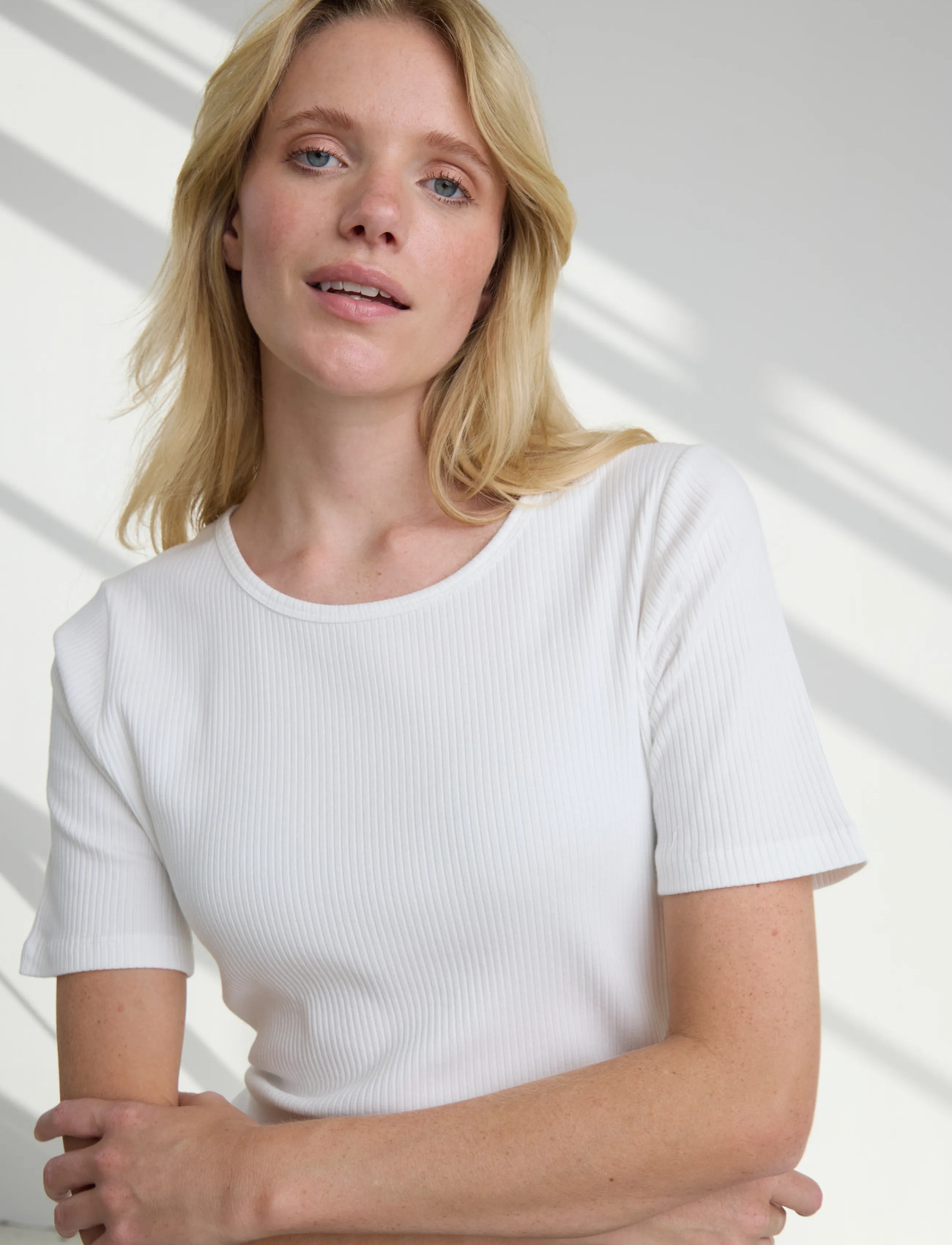 ICHI Ihpalmer Rib Ss, XL, White, T-Shirts & Toppe > Kortærmede, Dame