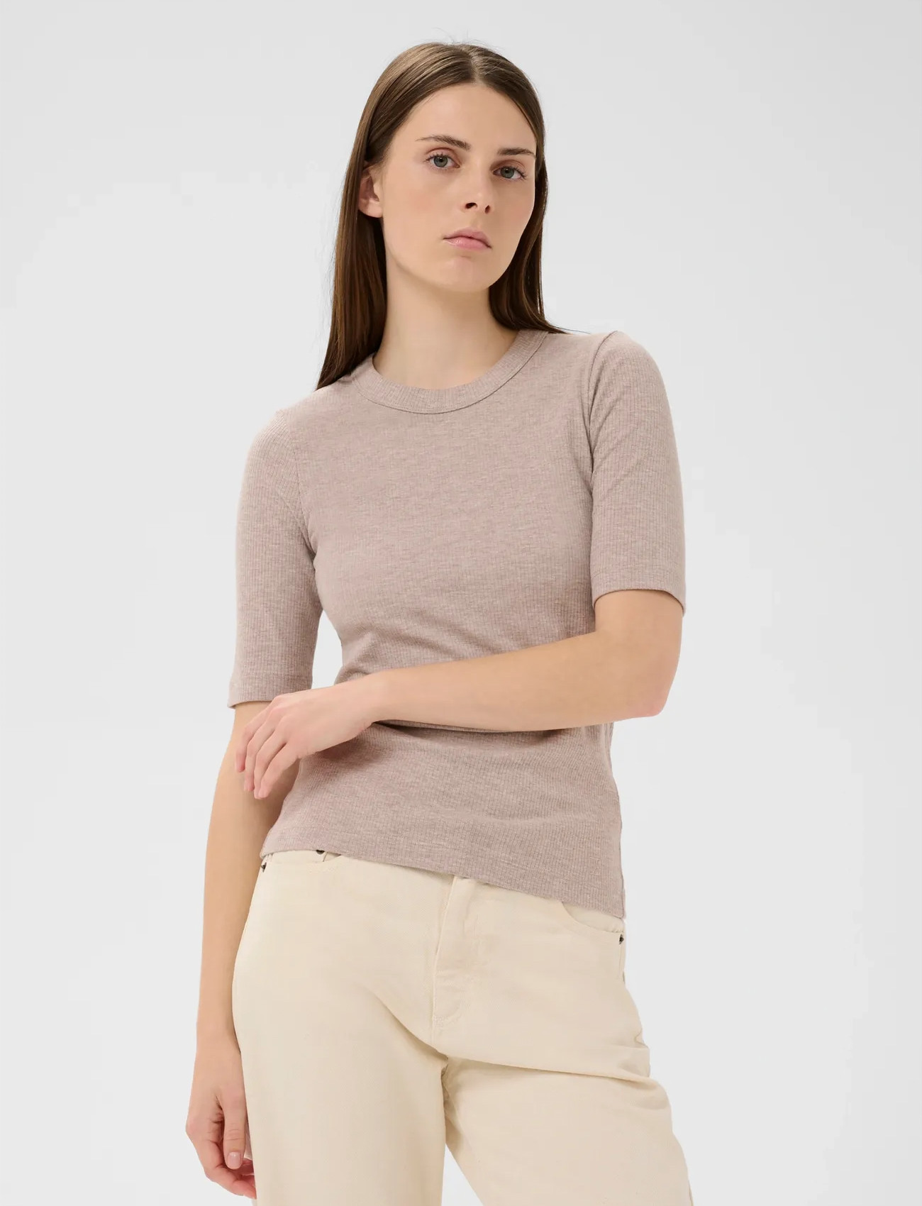 InWear Dagnaiw Melange T-Shirt, M, Beige, T-Shirts & Toppe > Kortærmede, Dame