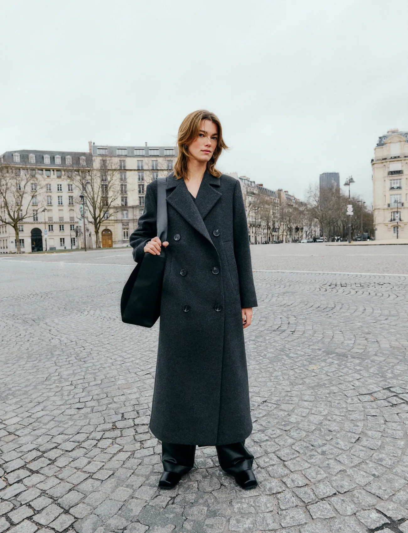 InWear Yunahiw Long Coat, 38, Black, Frakker > Uldfrakker, Dame