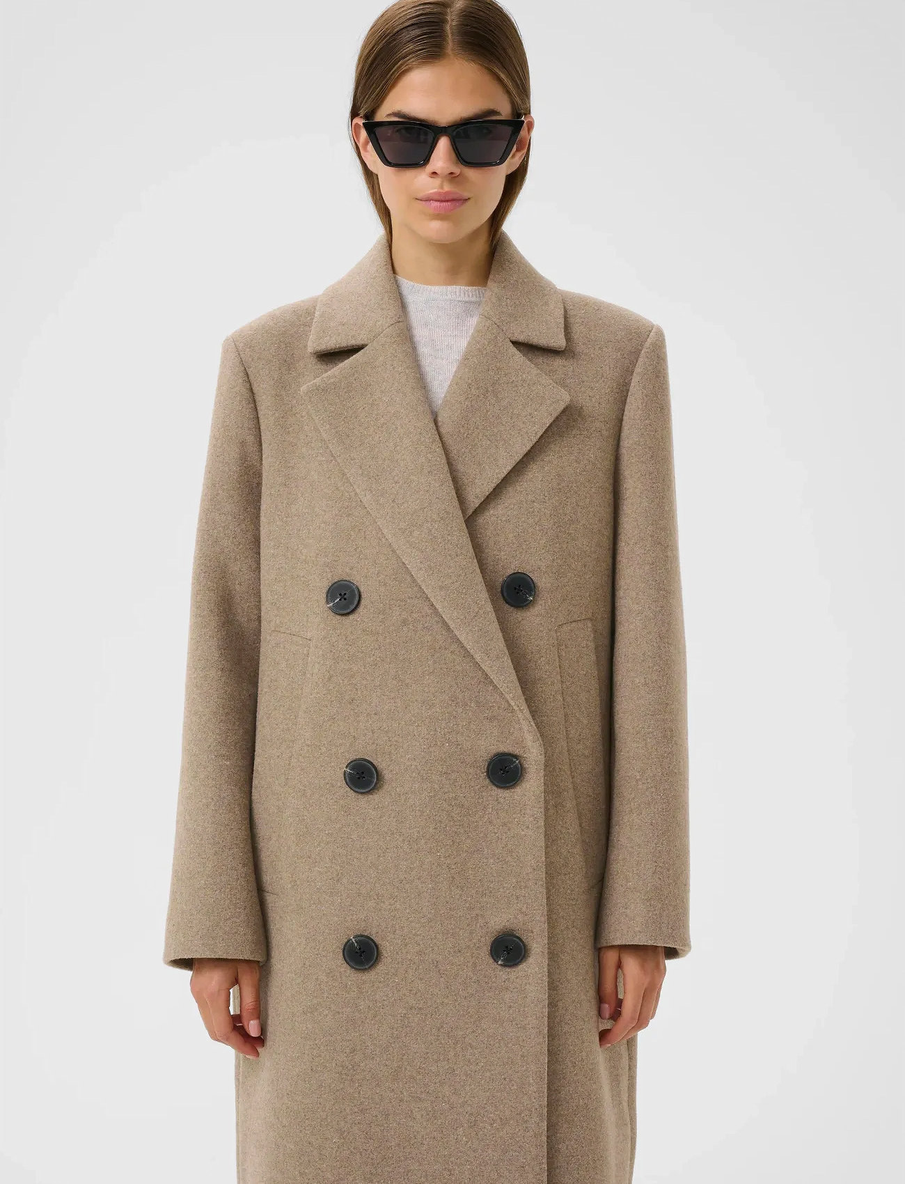 InWear Yunahiw Long Coat, 44, Brown, Frakker > Uldfrakker, Dame