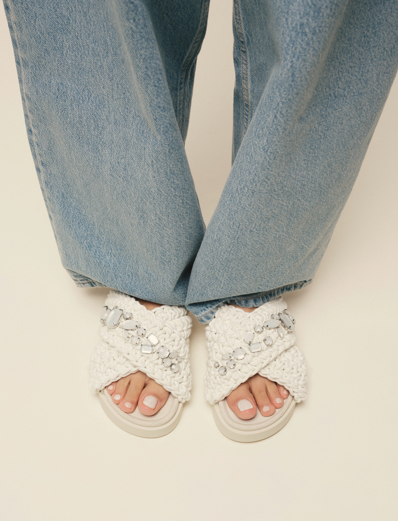 Inuikii Woven Stones, 39, White, Sandals > Platform Sandals, Dame
