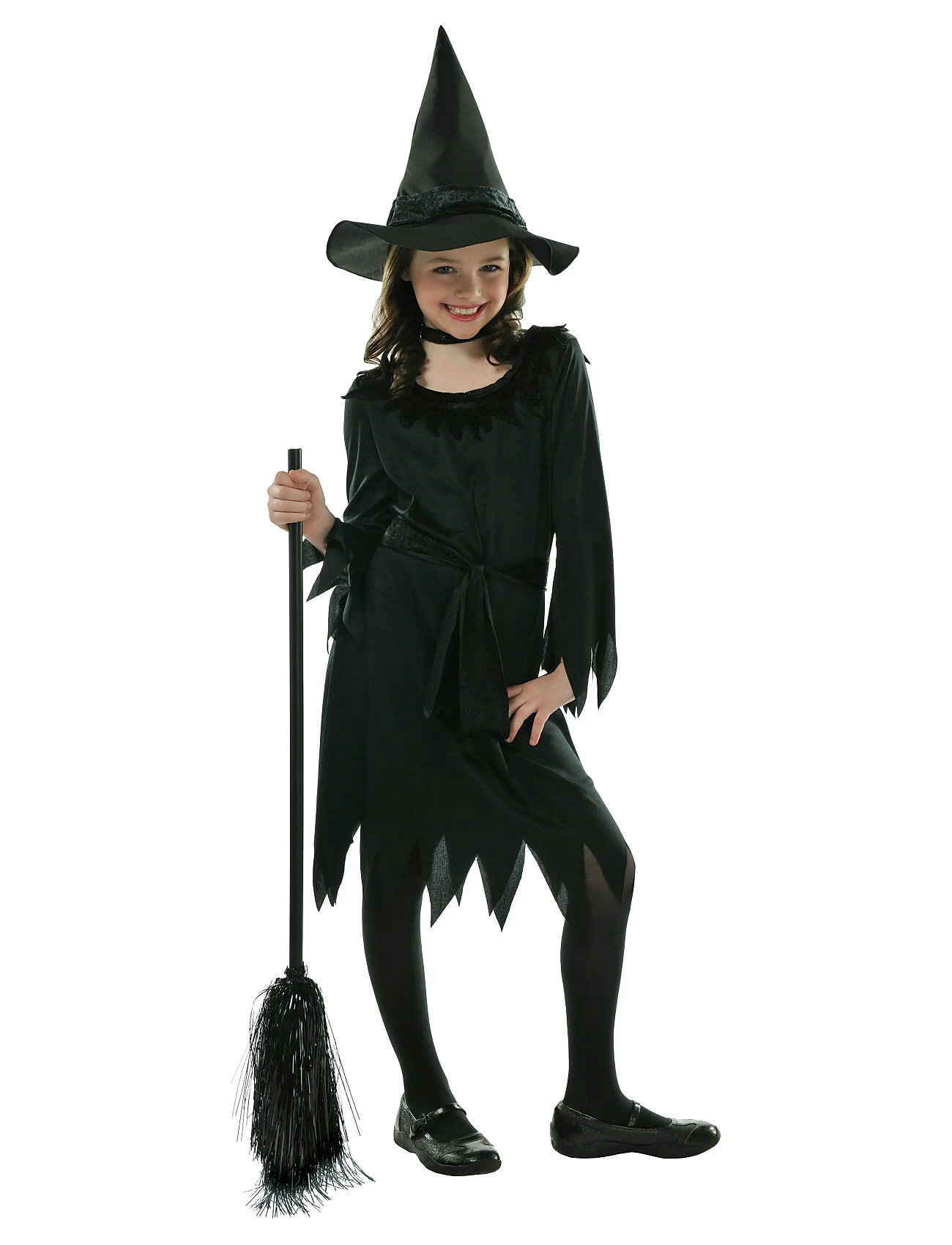 IPK Children's Witch Costume; Dress, Hat And Belt 128-134 cm, 116/128 cm, Black, Kostumer Og Tilbehør > Karakterkostumer, Børn