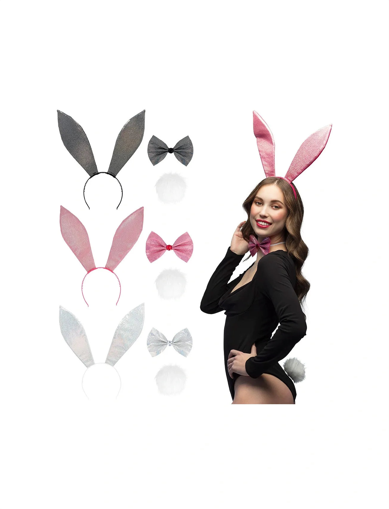 IPK Bunny Accessory Set (Headband, Tail, Bow Tie) 3 Color Options, 0, Grey, Kostumer & Tilbehør > Tilbehør Til Kostumer, Børn
