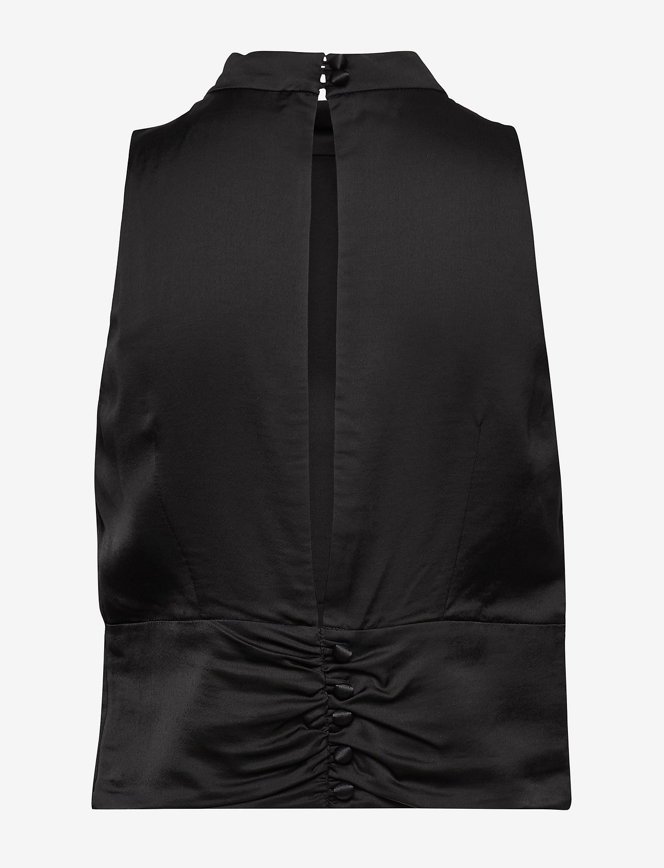 black sleeveless collared blouse