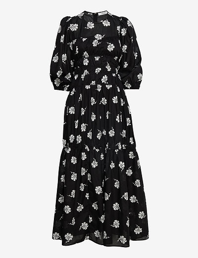 DERJA GATHERED DRESS MAXI LENGTH - sukienki letnie - aop bi-color flower black