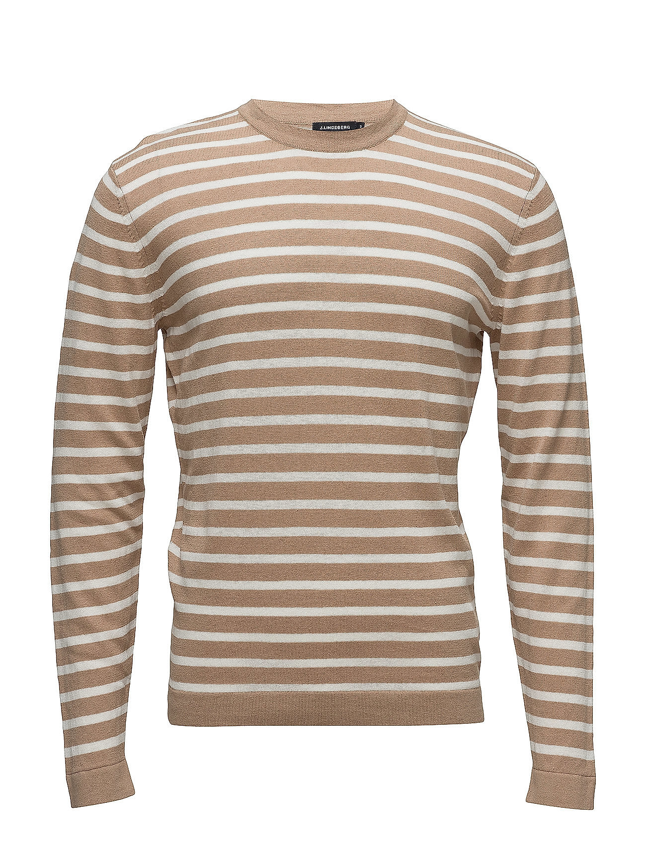 Jack Stripe Breton Gebreide Trui Met Ronde Kraag Beige J Lindeberg j lindeberg kopen in de aanbieding