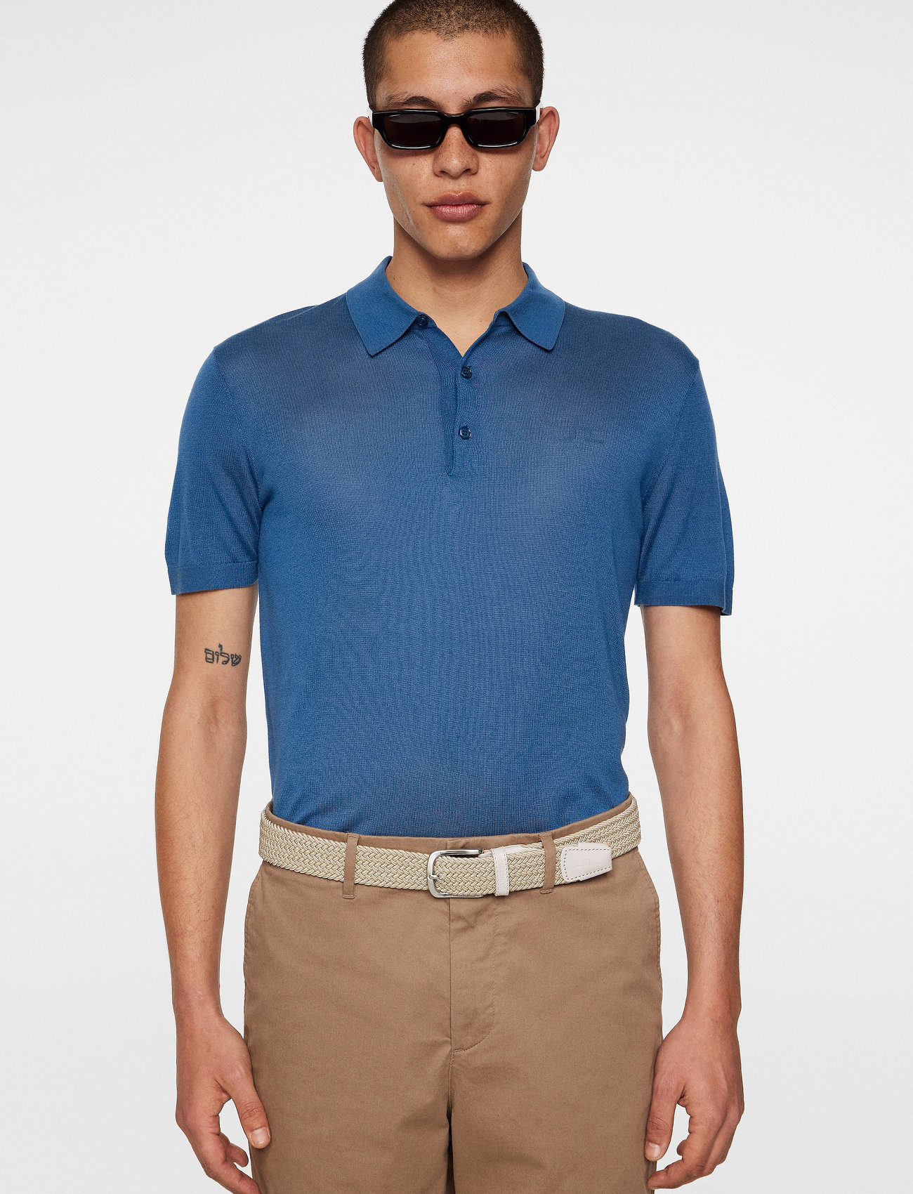 J. Lindeberg Ridge Lyocell Silk Polo, S, Navy, Strik > Kortærmede Strikkede Poloer, Herre