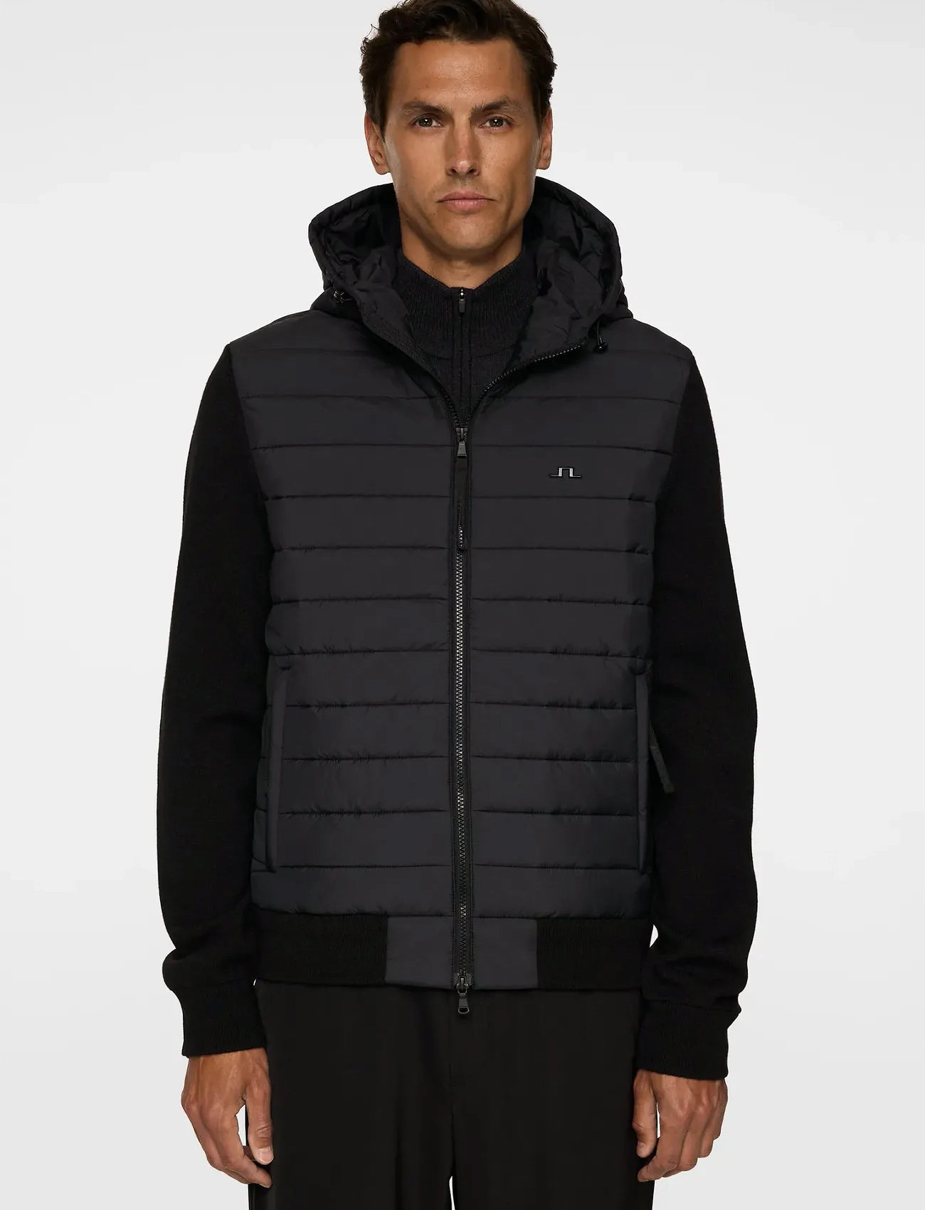 J. Lindeberg Thorn Hood Knit Hybrid Jacket, XXL, Black, Jackets > Hybrid Jackets, Herre