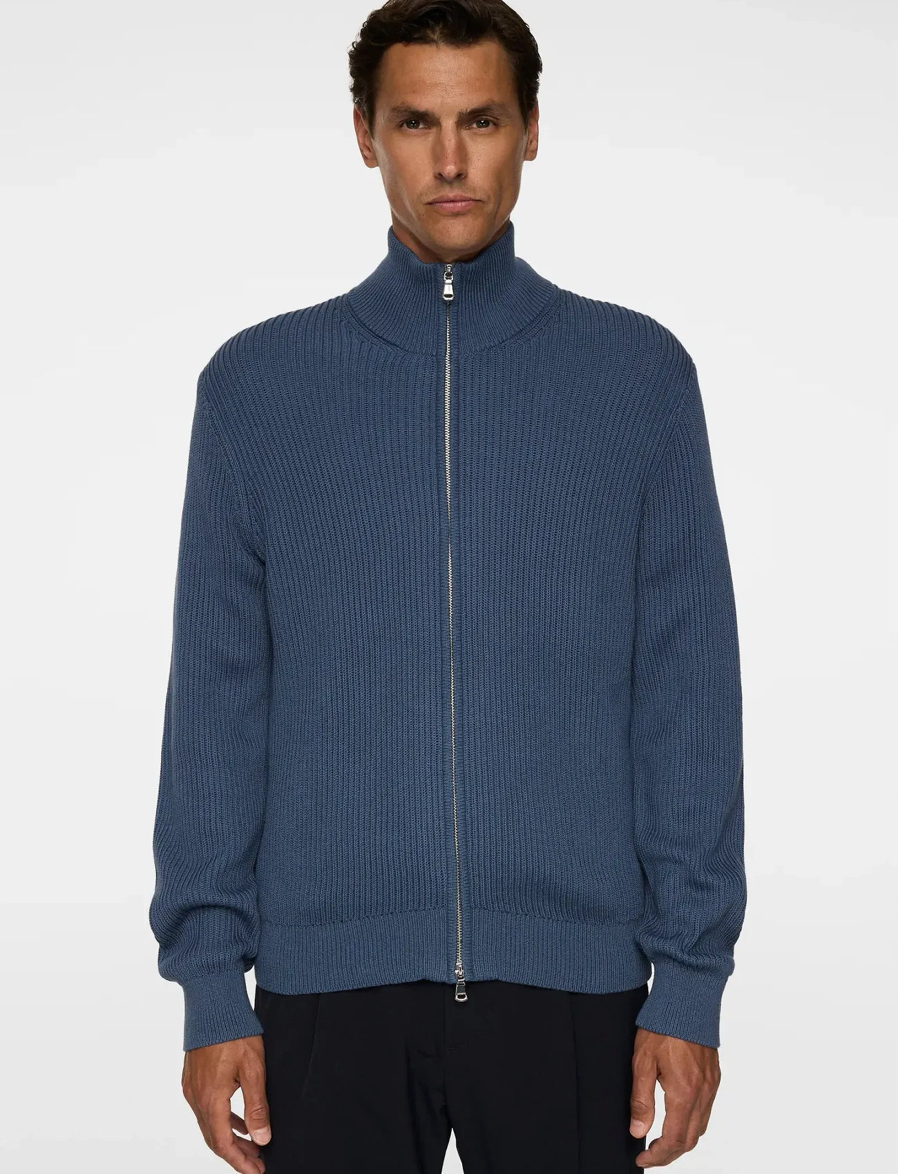 J. Lindeberg Alexis Full Zip Cardigan, L, Blue, Strik > Trøjer Med Fuld Lynlås, Herre