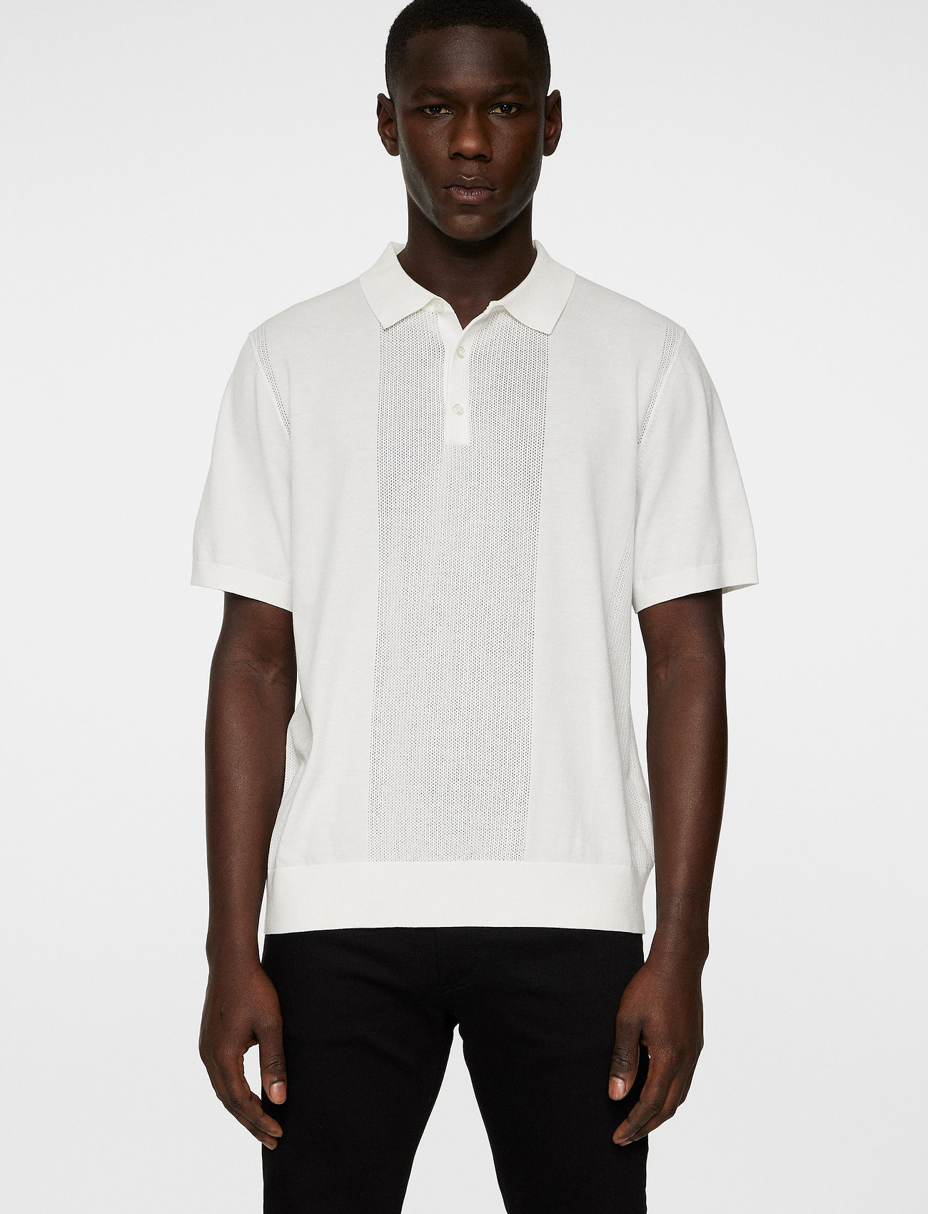 J. Lindeberg Reymond Solid Stripe Polo, XL, White, Strik > Kortærmede Strikkede Poloer, Herre