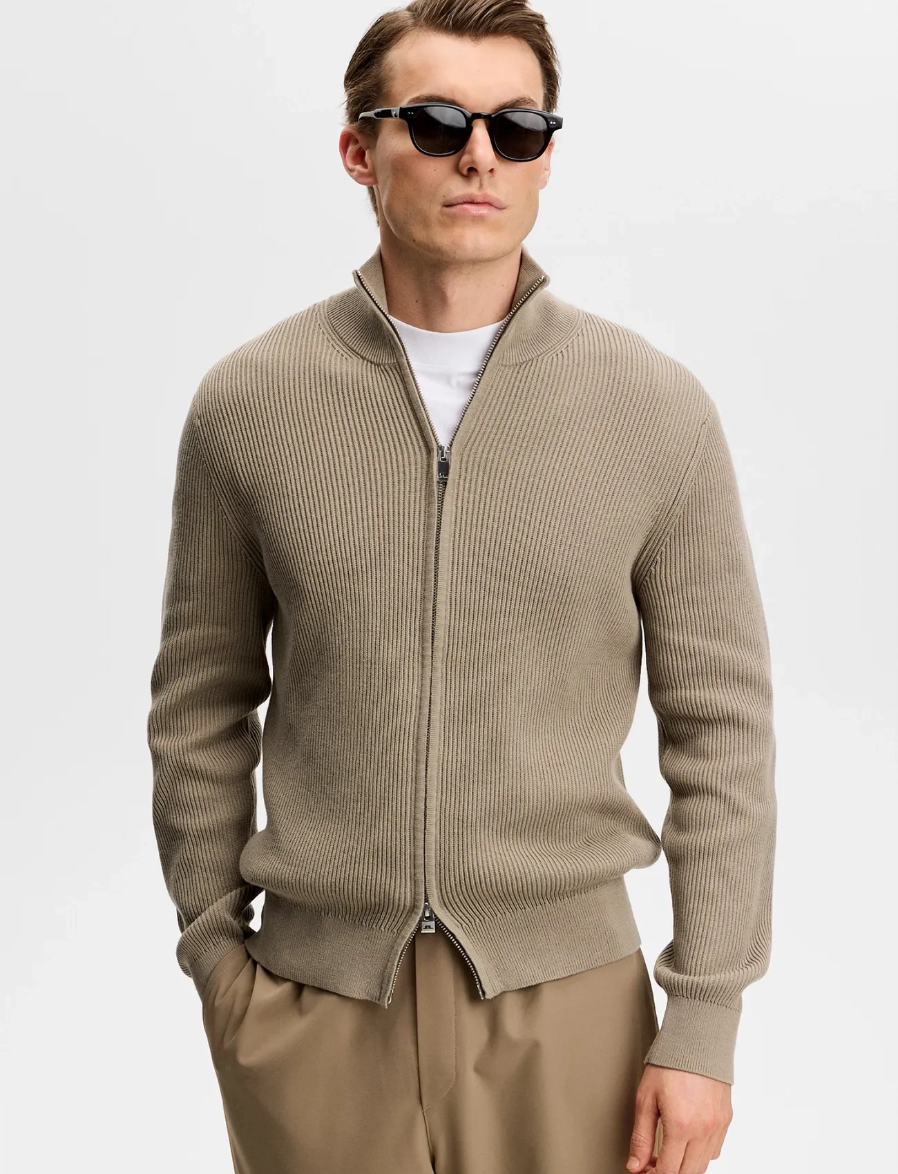 J. Lindeberg Alexis Full Zip Cardigan, XXL, Beige, Strik > Trøjer Med Fuld Lynlås, Herre