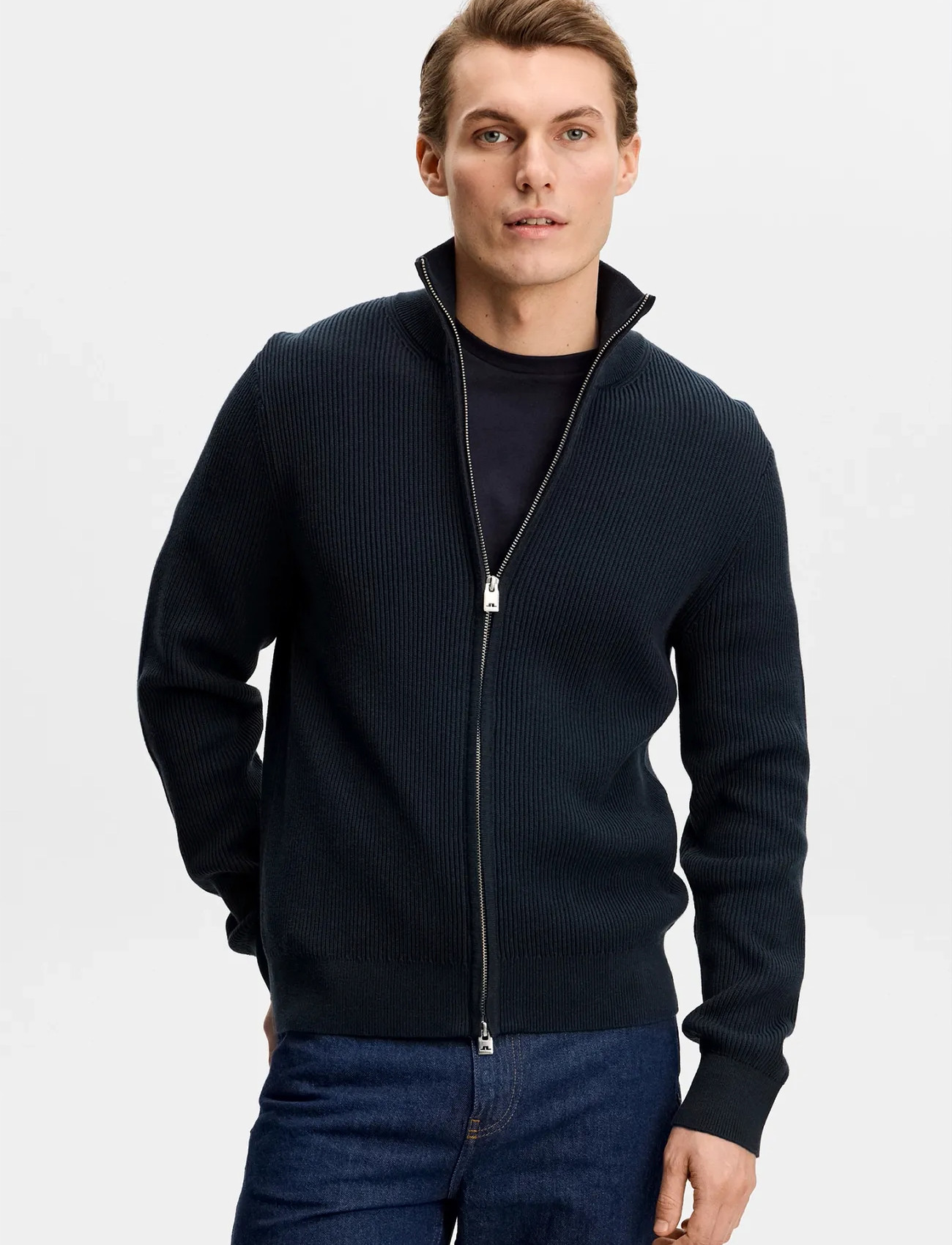 J. Lindeberg Alexis Full Zip Cardigan, L, Navy, Strik > Trøjer Med Fuld Lynlås, Herre