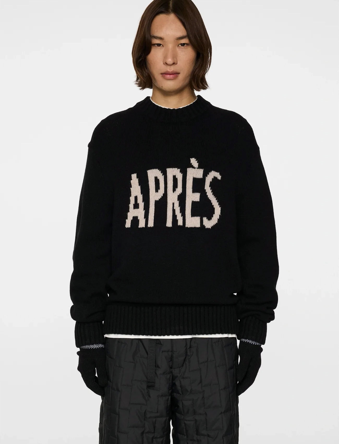 J. Lindeberg Fabian Graphic Knit Sweater, XL, Black, Strik > Runde Halse, Herre
