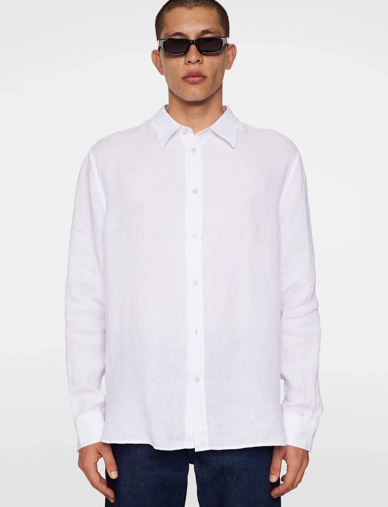 J. Lindeberg Reg Ls Linen Melange Shirt, XXL, White, Skjorter > Afslappet Shirts, Herre