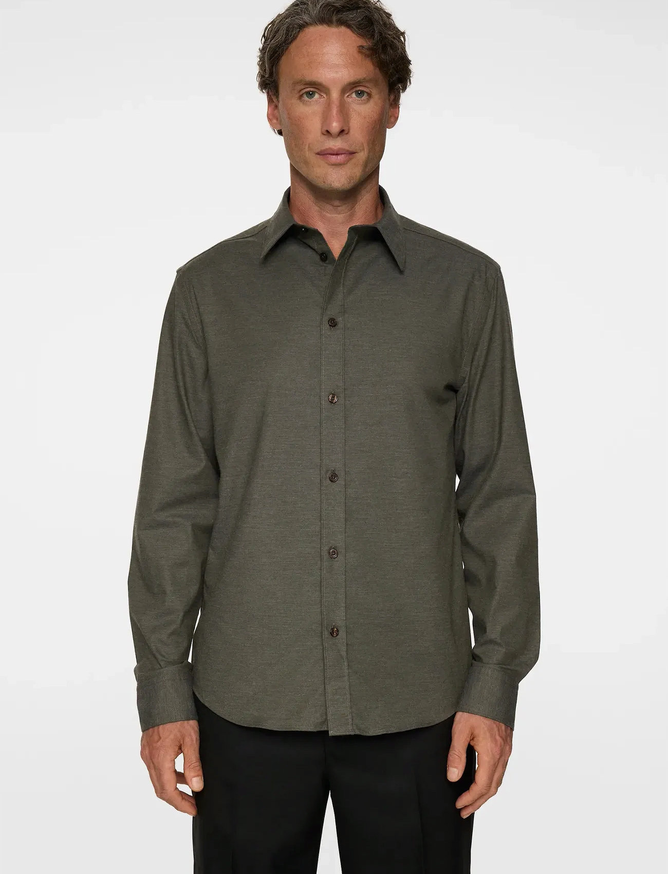 J. Lindeberg Slim Light Flannel Shirt, XXL, Khaki green, Skjorter > Afslappet Shirts, Herre