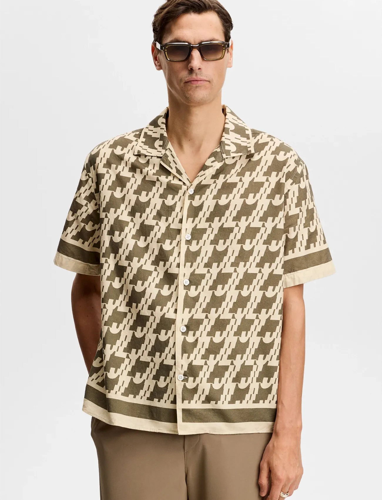 J. Lindeberg Ellis Border Resort Shirt, XXL, Khaki green, Skjorter > Kortærmede Shirts, Herre