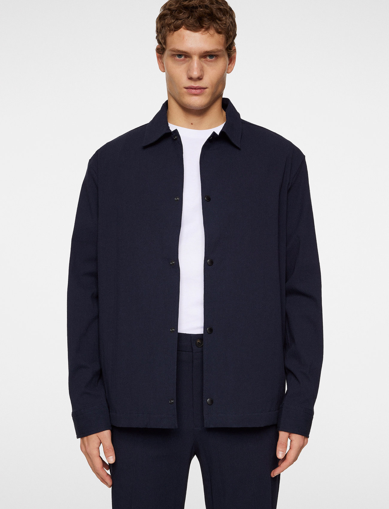 J. Lindeberg Celian Seersucker Overshirt, L, Navy, Designere > Overshirts, Herre