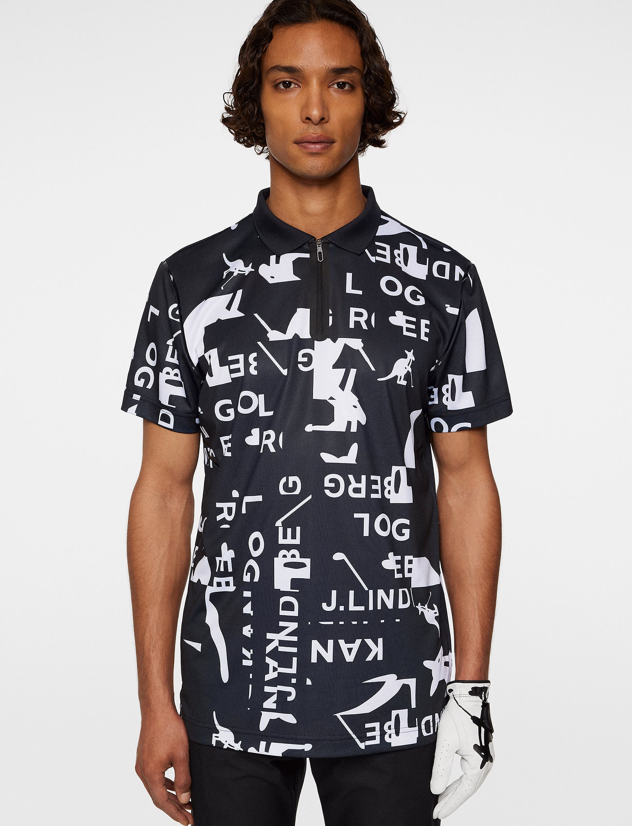 J. Lindeberg Miro Print Polo, M, Black, Sport Polos > Sport Short-sleeved Polos, Herre