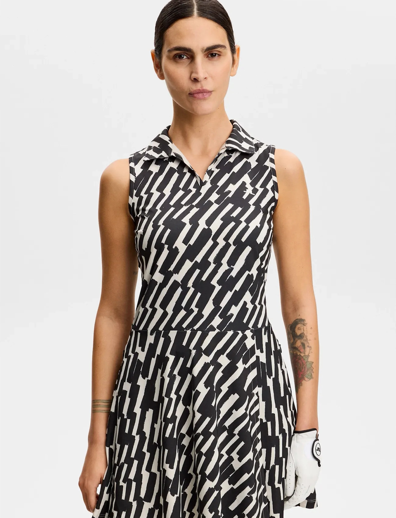J. Lindeberg Dana Printed Dress, L, Black, Sport Kjoler Og Nederdele > Sport Dresses, Dame