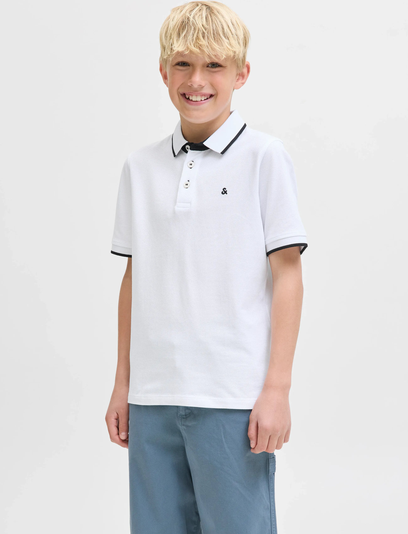 Jack & Jones Jjepaulos Polo Ss Noos Jnr, 140, White, Poloshirts > Poloshirts Med Korte Ærmer, Børn