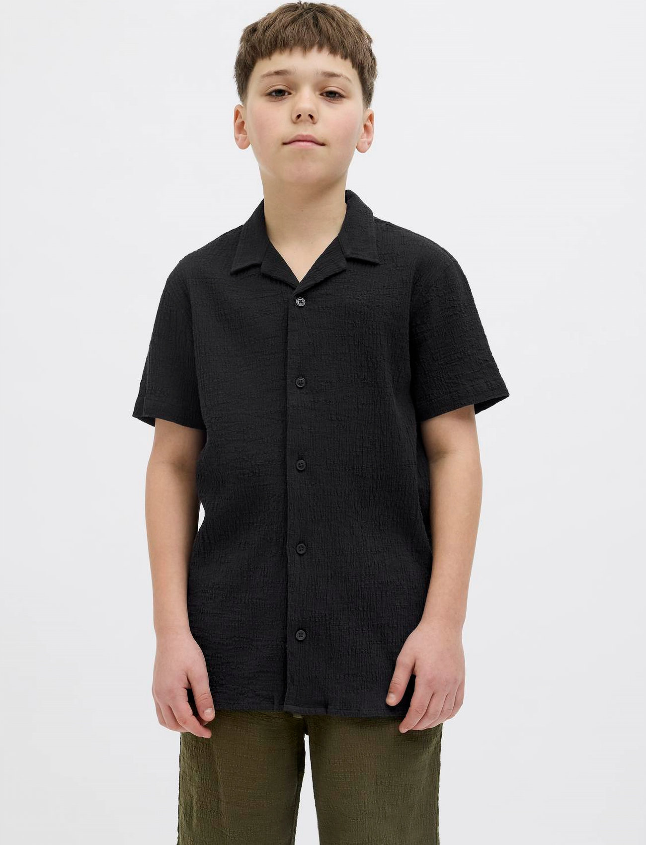 Jack & Jones Jorluke Crinkle Shirt Ss Jnr, 152, Black, Skjorter > Kortærmede Shirts, Børn