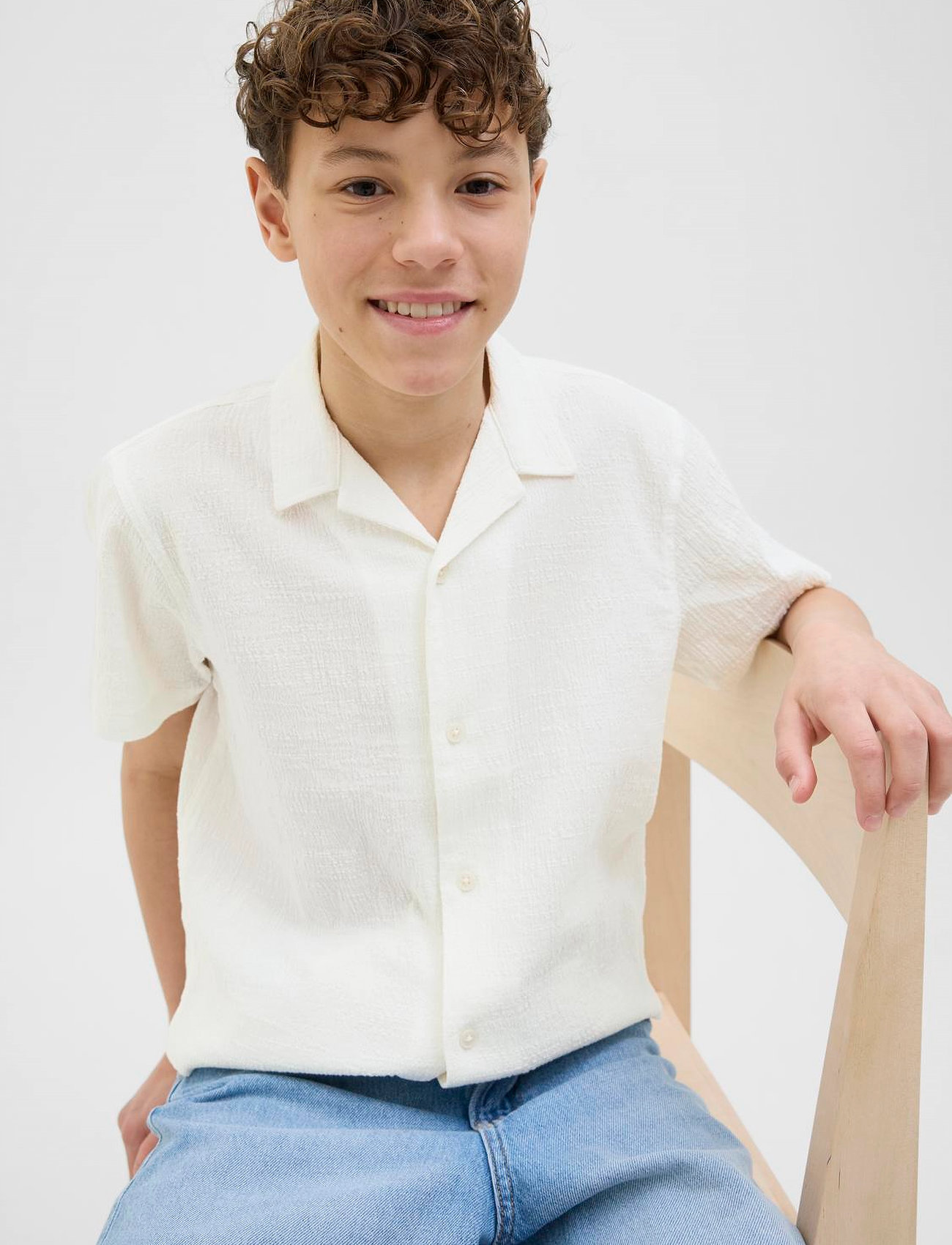Jack & Jones Jorluke Crinkle Shirt Ss Jnr, 152, White, Skjorter > Kortærmede Shirts, Børn