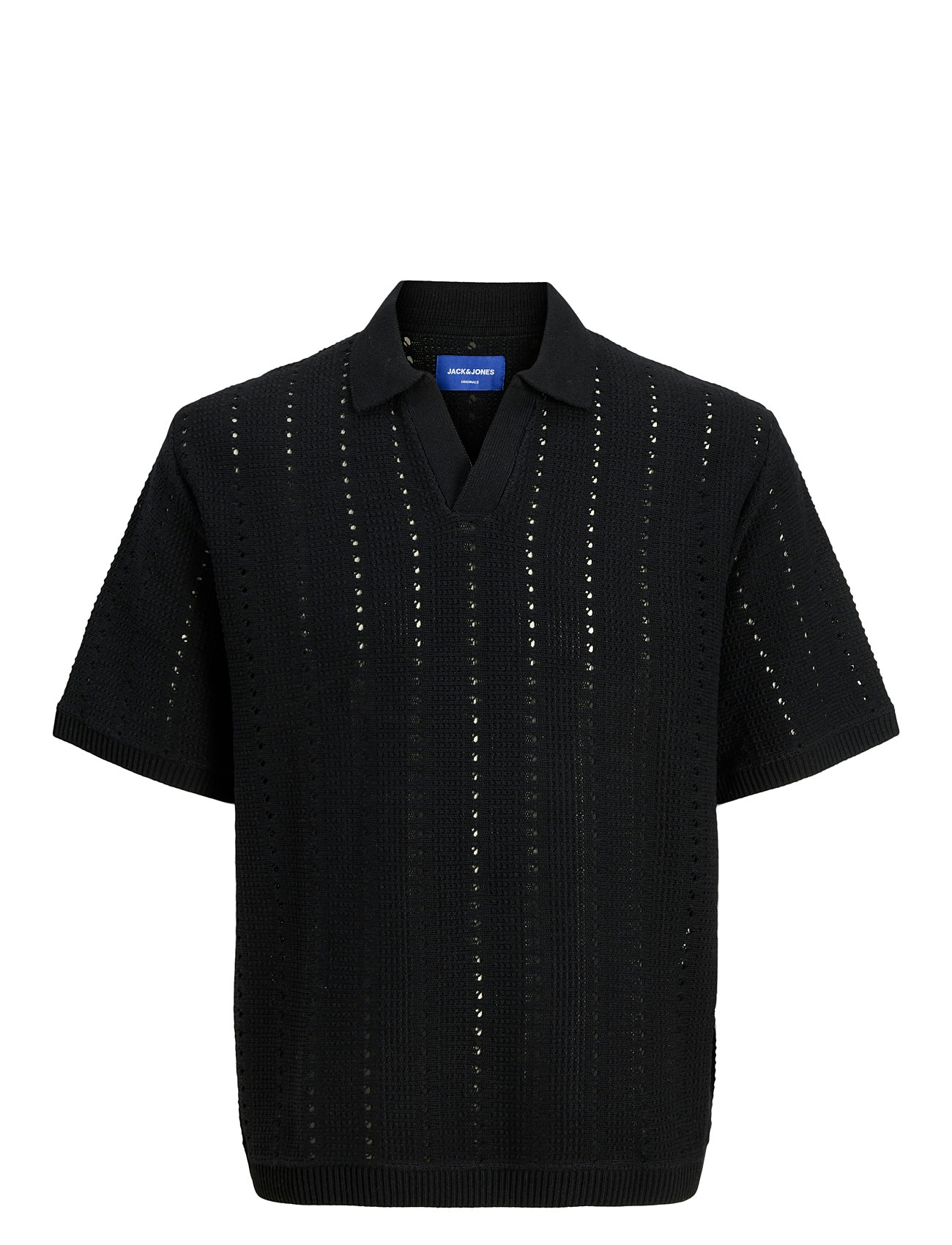 JACK & JONES Jorparos Knit Easter Ss Crochet Polo Jnr Schwarz - 164 - Kinder