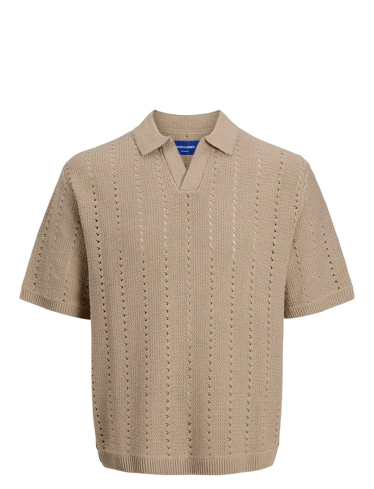 JACK & JONES Jorparos Knit Easter Ss Crochet Polo Jnr Beige - 176 - Kinder