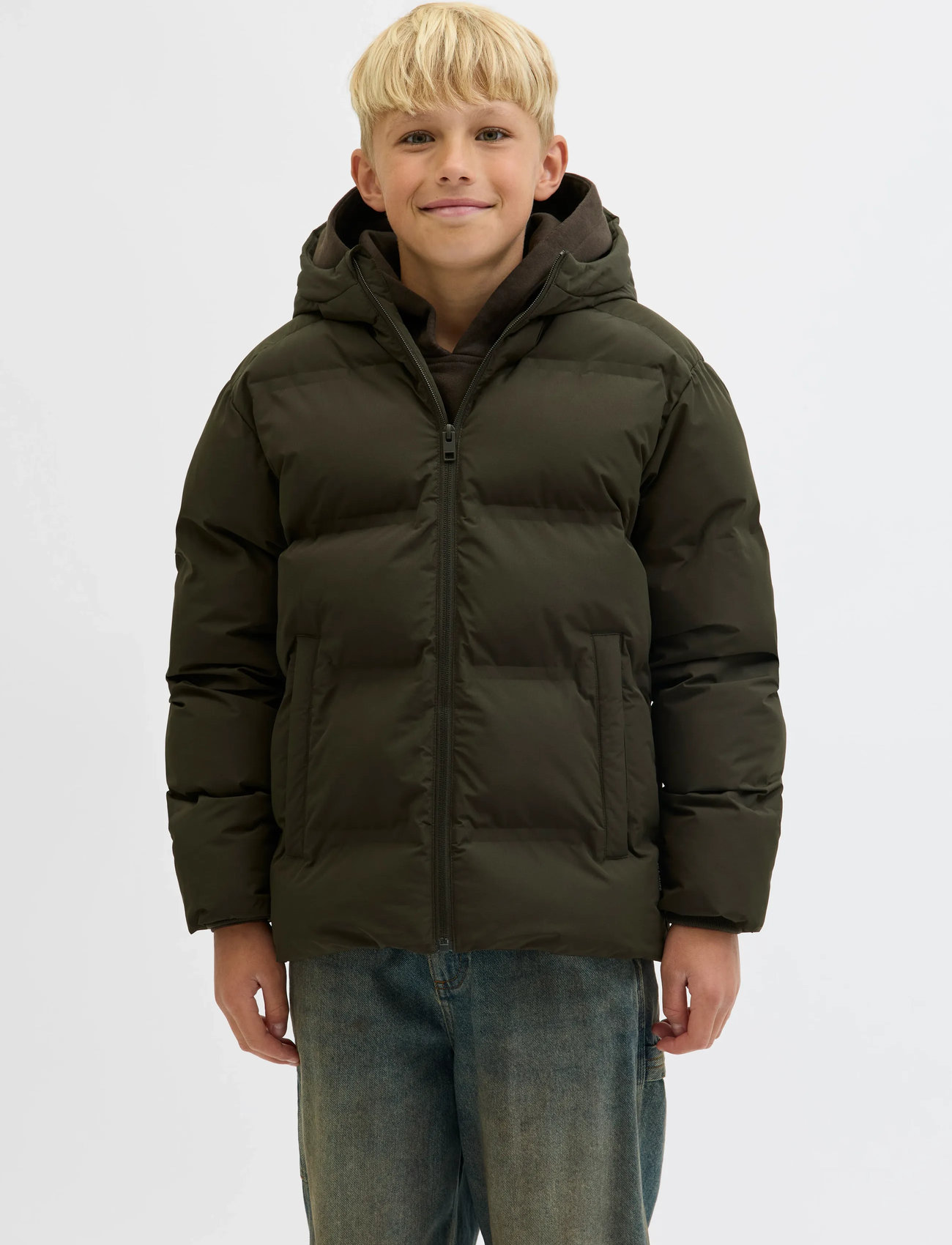 Jack & Jones Jjesoho Puffer Hood Sn Jnr, 152, Khaki green, Jakker Og Frakker > Puffer Og Vatterede, Børn