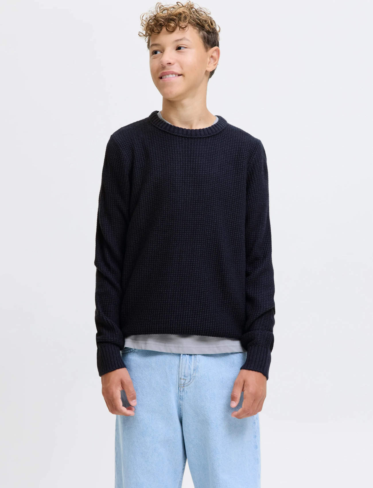 Jack & Jones Jjroy Knit Crew Neck Aw25 Jnr, 164, Navy, Knitwear - Pullovers, Børn