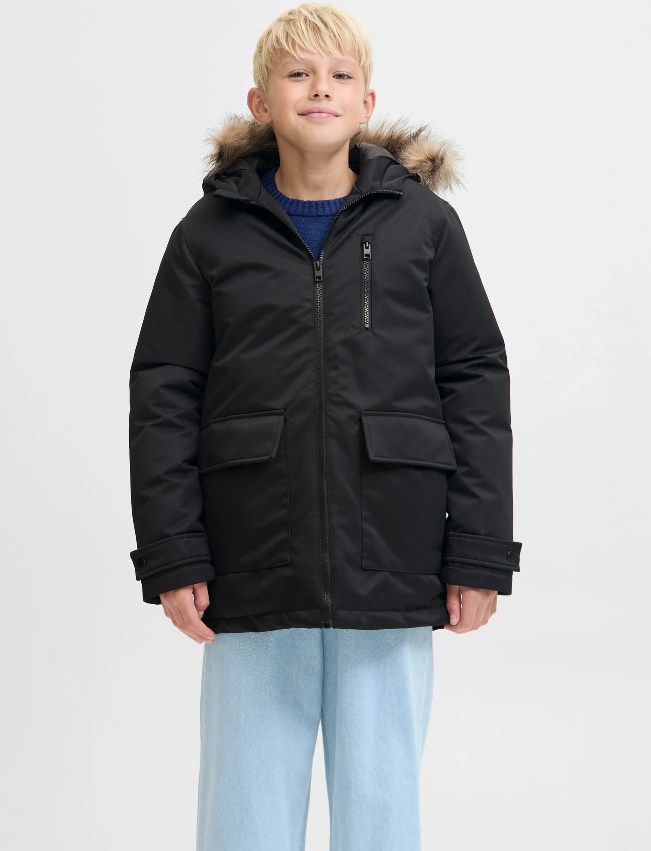 Jack & Jones Jjcharlie Detachable Faux Fur Park Jnr, 164, Black, Jakker Og Frakker > Parkajakker, Børn