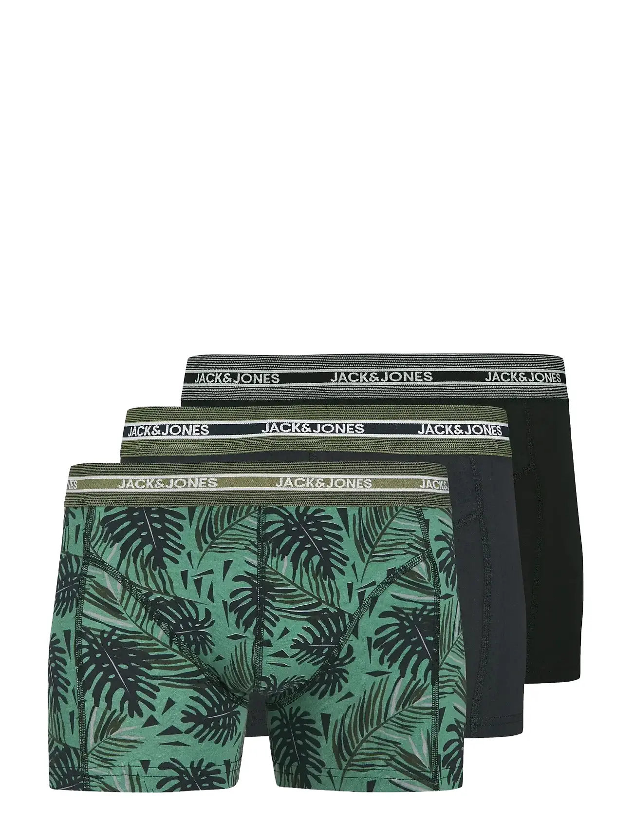 Jack & Jones Jacezra Leaves Trunks 3 Pack Jnr, 140, Green, Undertøj > Underbukser, Børn