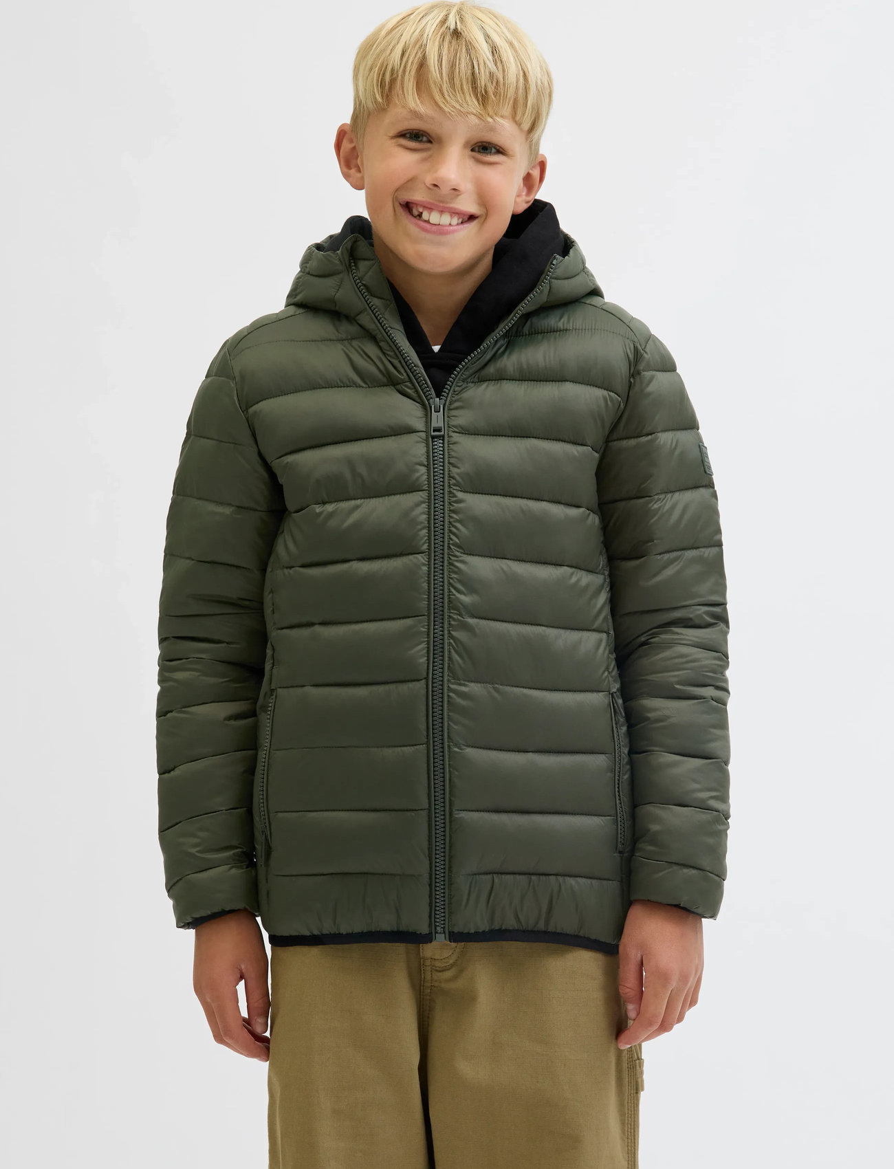 Jack & Jones Jjebradley Light Puffer Hood Jnr, 152, Khaki green, Jakker Og Frakker > Puffer Og Vatterede, Børn