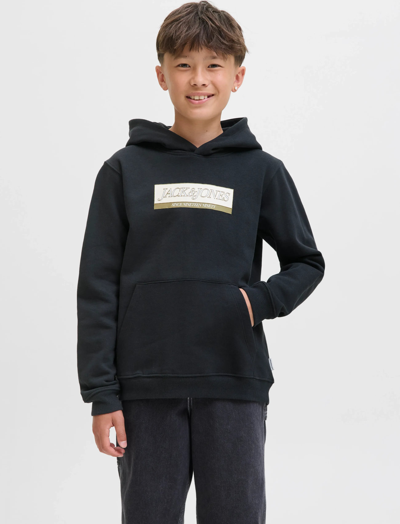 Jack & Jones Jorinwood Block Branding Sweat Noos Jnr, 152, Black, Sweatshirts & Hættetrøjer > Hættetrøjer, Børn