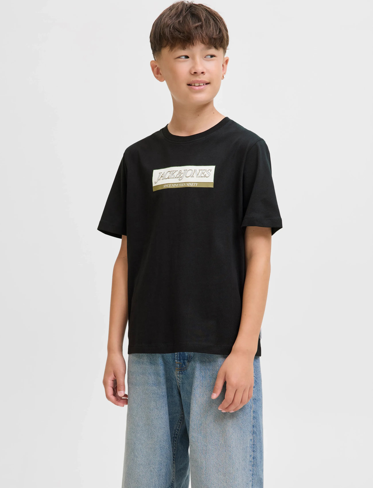 Jack & Jones Jorinwood Block Brand Tee Ss Cn Noos Jnr, 164, Black, T-Shirts > Kortærmede, Børn