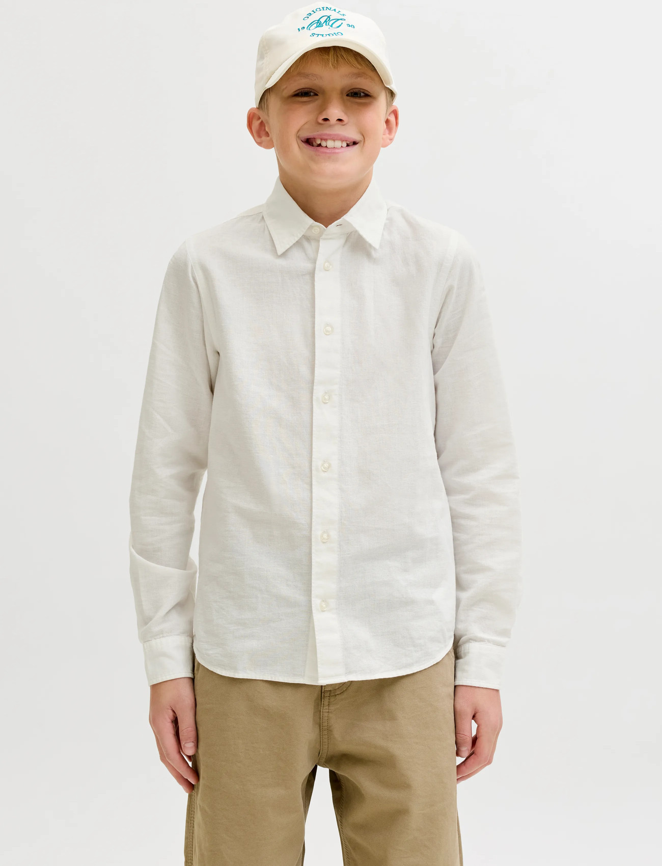 Jack & Jones Jjebreeze Linen Blend Shirt L/S Sn Jnr, 176, White, Skjorter > Langærmede Shirts, Børn